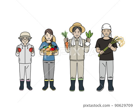 Agriculture, farmer harvest, vegetables, rice cultivation, fruits, men and women, whole body 90629709