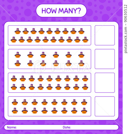 How many counting game with jack o' lantern. worksheet for preschool kids, kids activity sheet 90630512