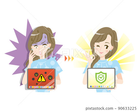 Women taking measures against the virus security environment of tablets 90633225