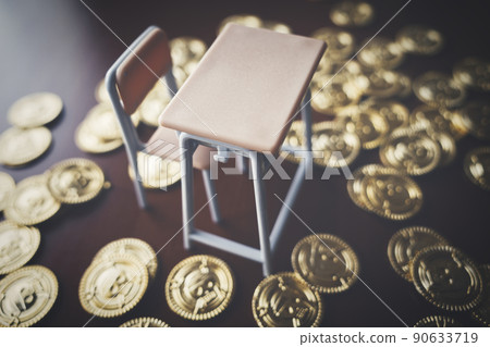 Money, desk and chair 90633719