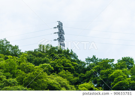 High voltage power line on the mountain 90633781
