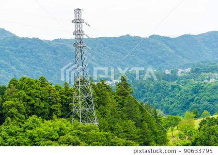 High voltage power line on the mountain High voltage power line on the mountain 90633795