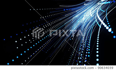 abstract 3d background with glowing particles lined up in curved lines in 3d space. Festive with blue particles. Motion design background. 3d render abstract 3d background with glowing particles lined up in curved lines in 3d space. Festive with blue particles. Motion design background. 3d render 90634039