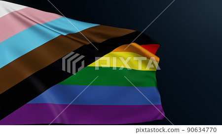 LGBT flag. Gay tolerance. Diversity movement. Gender equality. New Pride design rainbow with diagonal stripes symbol of freedom rights. Realistic 3D illustration with cotton texture. LGBT flag. Gay tolerance. Diversity movement. Gender equality. New Pride design rainbow with diagonal stripes symbol of freedom rights. Realistic 3D illustration with cotton texture. 90634770