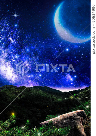 The sky full of stars and the light of fireflies 90634996