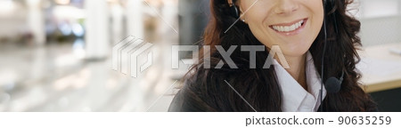 Call center or customer support agent in broaden view panorama banner Call center or customer support agent in broaden view panorama banner 90635259