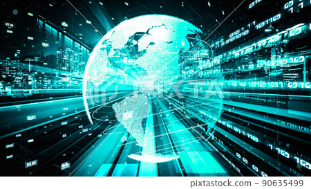 Futuristic global network and tacit digital data transfer 3D graphic 90635499