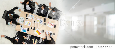 Successful business people celebrate together with joy broaden view 90635678