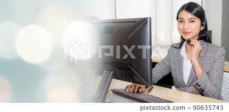 Business people wearing headset working in office broaden view 90635743