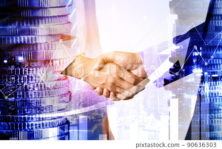 Business handshake on finance prosperity and money technology asset background 90636303