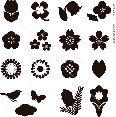 Spring flower icon silhouette pictogram symbol mark fashionable cute simple illustration material set Spring flower icon silhouette pictogram symbol mark fashionable cute simple illustration material set 90636586