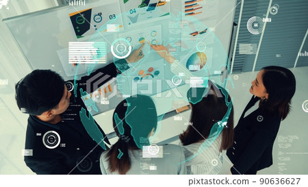 Business people in corporate staff meeting with envisional graphic 90636627