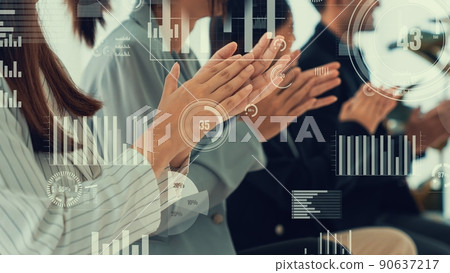 Envisional graphic on business people celebrating in corporate staff meeting 90637217