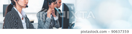Call center or customer support agent in broaden view panorama banner 90637359