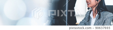 Call center or customer support agent in broaden view panorama banner Call center or customer support agent in broaden view panorama banner 90637693