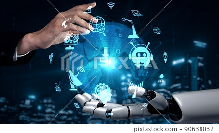 Futuristic robot artificial intelligence enlightening AI technology concept Futuristic robot artificial intelligence enlightening AI technology concept 90638032