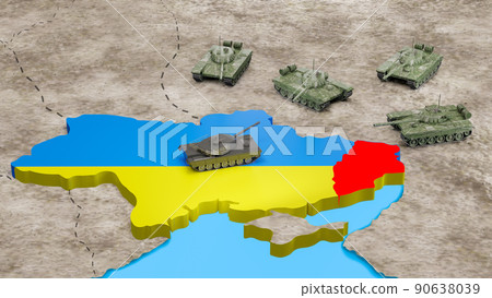 Russia-Ukraine tensions escalate at Donbass region border , 3D rendering. 90638039