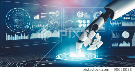Futuristic AI thinking of droid robot artificial intelligence concept 90638058