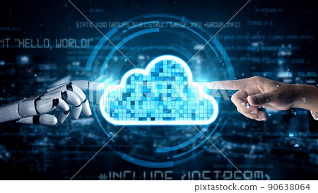 Futuristic robot artificial intelligence enlightening AI technology concept 90638064