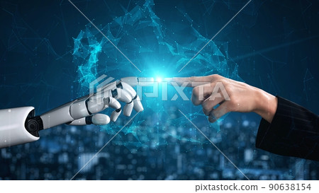 Futuristic robot artificial intelligence enlightening AI technology concept 90638154