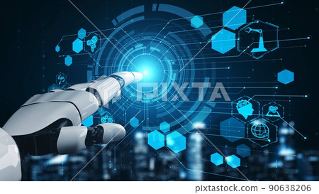 Futuristic robot artificial intelligence enlightening AI technology concept Futuristic robot artificial intelligence enlightening AI technology concept 90638206