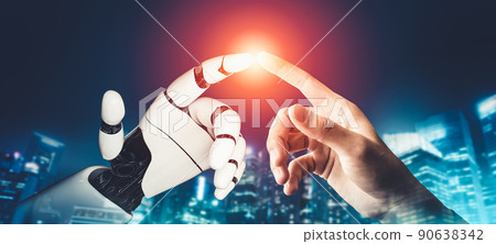 Futuristic AI thinking of droid robot artificial intelligence concept 90638342