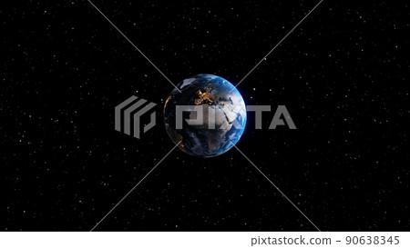 Planet earth with realistic geography surface and orbital 3D cloud atmosphere 90638345