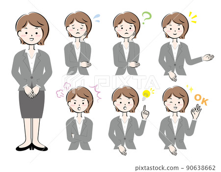 Facial expression pose set of a woman in a suit 90638662