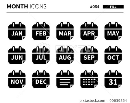 Fill style icon set related to 12 months_034 90639864