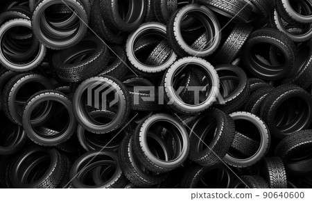 A large pile of car tires. 3D rendering illustration. 90640600