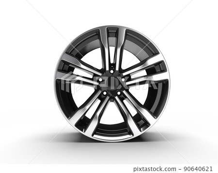 Black car alloy wheel, isolated over white background 3D rendering illustration. Black car alloy wheel, isolated over white background 3D rendering illustration. 90640621