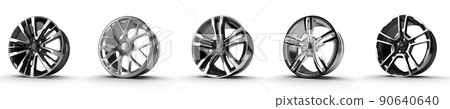 five car disc on a white background. 3D rendering illustration. five car disc on a white background. 3D rendering illustration. 90640640