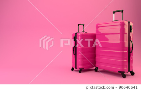 Two red suitcases on a pink background. 3D rendering illustration. Two red suitcases on a pink background. 3D rendering illustration. 90640641