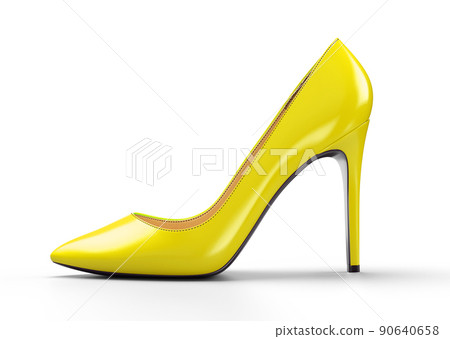Yellow women's shoes on a white background. 3D rendering illustration. 90640658