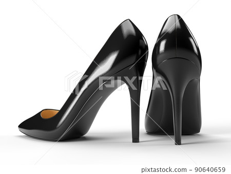 Black women's shoes isolated on white background. 3D rendering illustration. 90640659