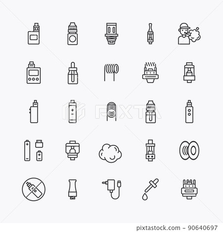Bundle of vape logo flat line icons collection. for shop simple  design vector 90640697