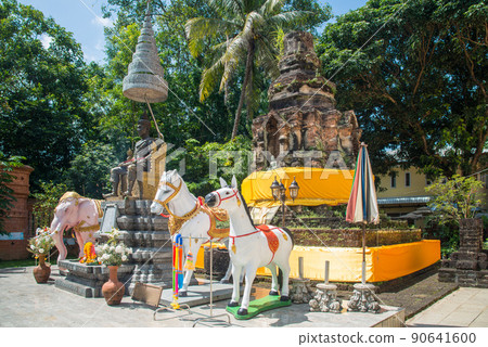 Ancient pagoda in Chiang Saen period (old Lanna kingdom) located in Wat Ngam Muang temple an important temple on the small hill in Chiang Rai province of Thailand. 90641600