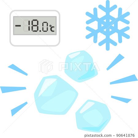 Thermometer displaying -18 ℃ and ice, freezing 90641876