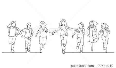 one line drawing of happiness students group enjoy school finish 90642010