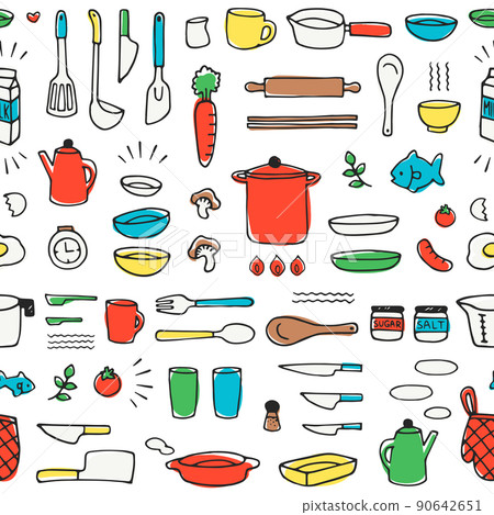 手繪廚房工具圖案 90642651