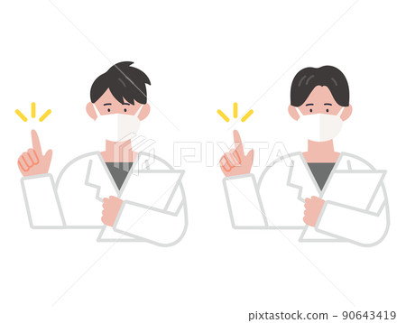 一位戴著口罩的男醫生拿著病歷指點的插圖 一位戴著口罩的男醫生拿著病歷指點的插圖 90643419
