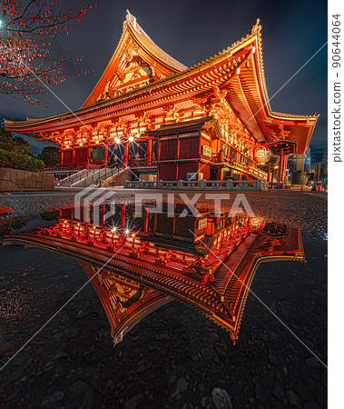 東京夜景淺草淺草寺倒影主殿神社佛寺 90644064