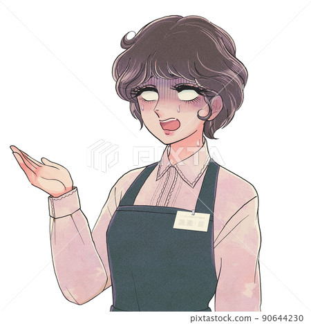 昭和 50 年代少女漫畫風格，白眼，驚訝的家裝店員 90644230