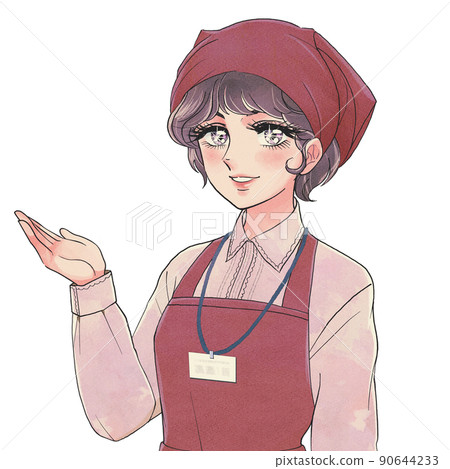 Shojo manga style supermarket clerk in the 50's of the Showa era 90644233