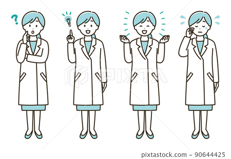 Illustration set of facial expression variations of women in white coats ② (light blue version) 90644425