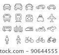 用於交通/車輛/白色背景的簡單線條繪圖圖標集 90644555
