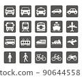 用於交通和車輛的簡單白色 nuki 圓形方形圖標集 90644558