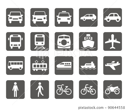 用於交通和車輛的簡單白色 nuki 圓形方形圖標集 90644558