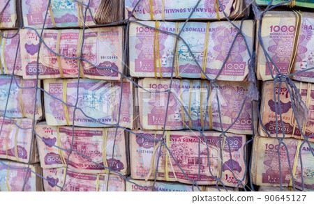 Boxes of Colorful Money selling on the Street, Somaliland Boxes of Colorful Money selling on the Street, Somaliland 90645127