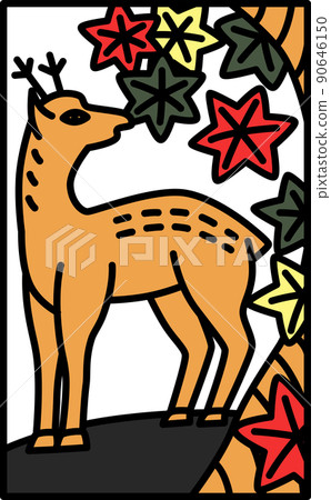 簡單的 Hanafuda Kannazuki 秋葉鹿的彩色插圖 10 月秋葉鹿 簡單的 Hanafuda Kannazuki 秋葉鹿的彩色插圖 10 月秋葉鹿 90646150